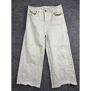 OAT Jeans Womens 10 Wide Leg High Rise Beige Distressed Raw Hem Casual Pants